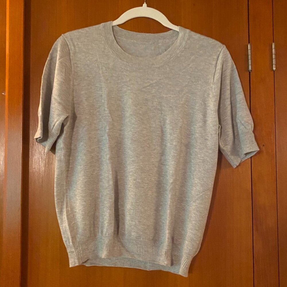J. Crew Short-sleeve silk-blend crewneck sweater Size M Heather Grey EUC